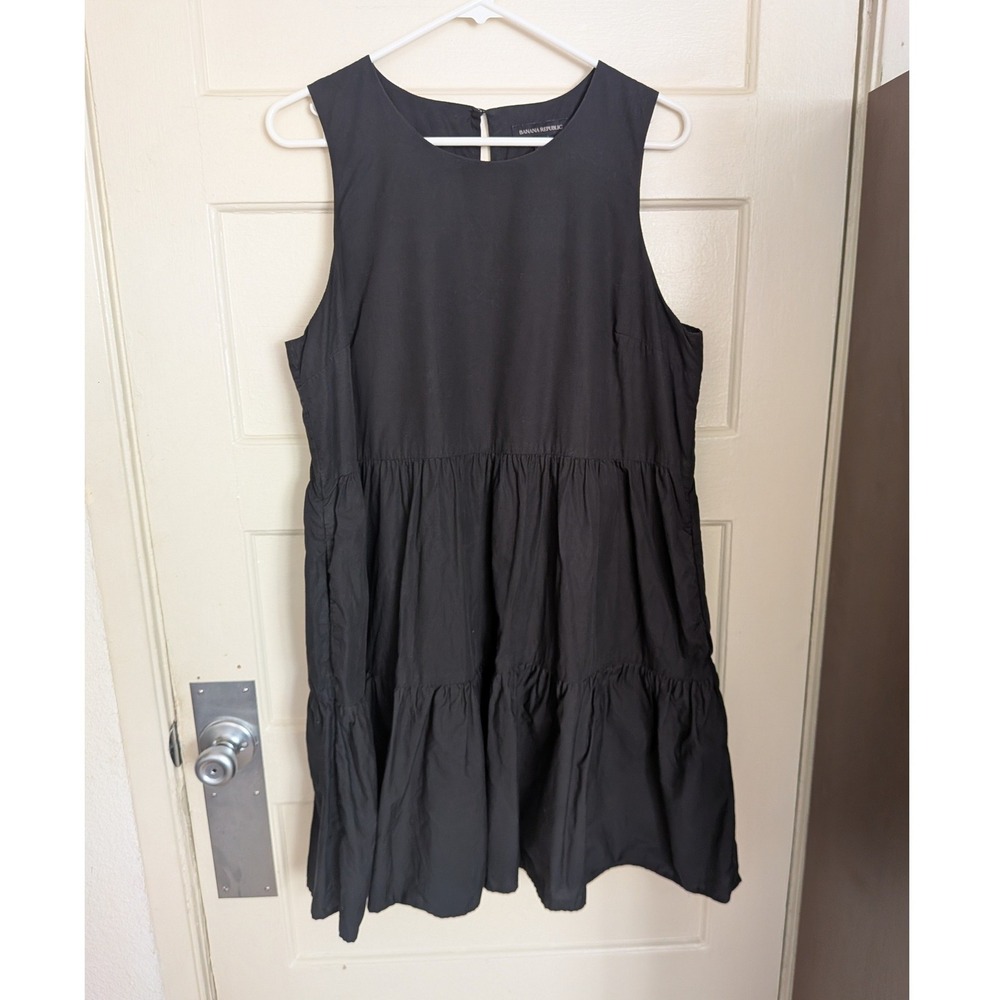 Banana Republic 100% Cotton Tiered Sleeveless Mini Dress Black Size Large